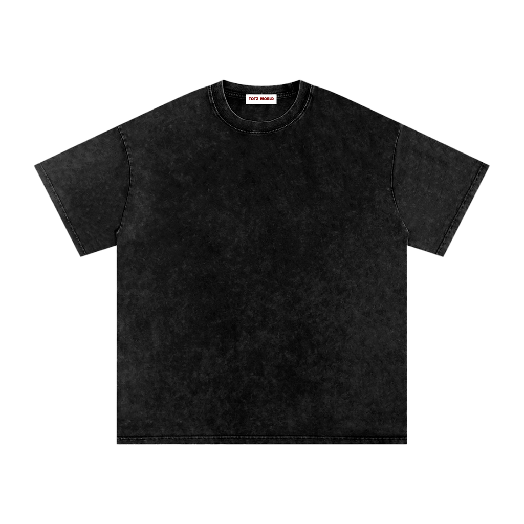 Black Snow washed TOTZ WORLD  t-shirt on a white background