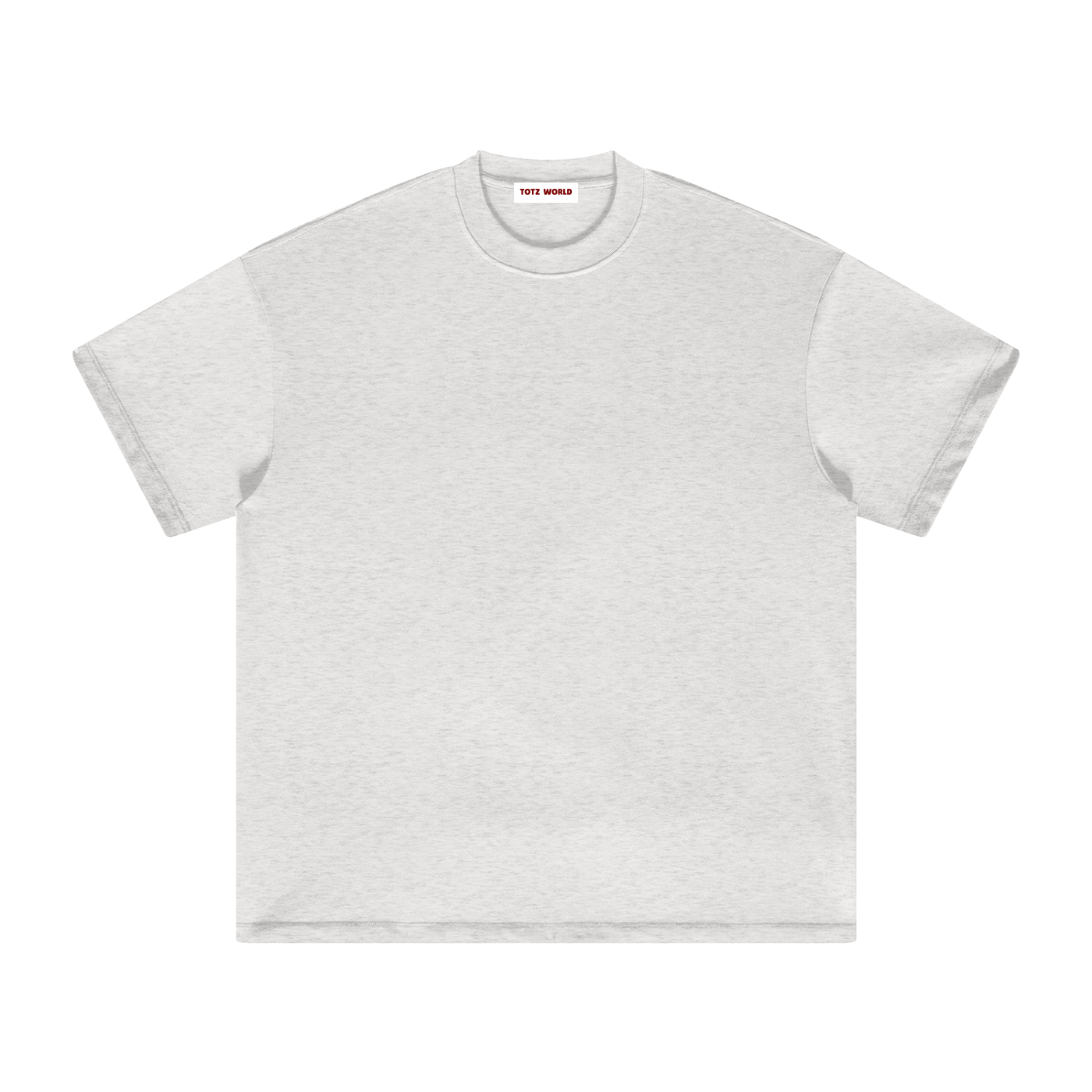 Oat gray TOTZ WORLD heavy weigh cotton premium  t-shirt on a white background
