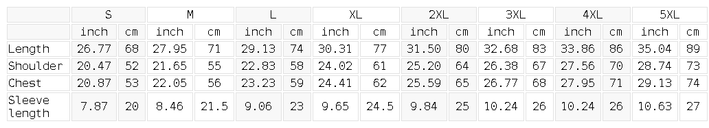 Measurement chart for sleeve length and shoulder width in inches and centimeters.